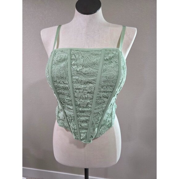 Torrid Womens Lace Corset Top In Sage Green Adjustable Straps Smocked Back Size - Picture 1 of 5